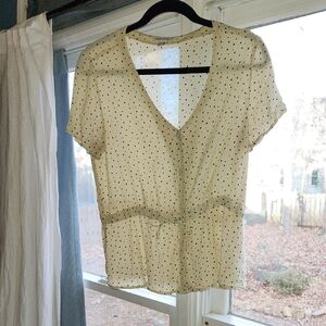 Frank & Oak Polka Dot V-Neck Blouse Sz Medium